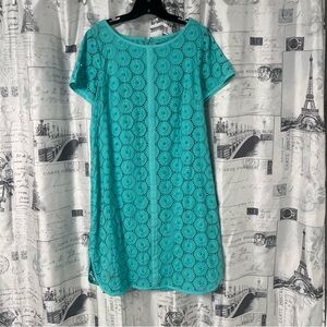 Adrianna Papell Teal Crochet Dress